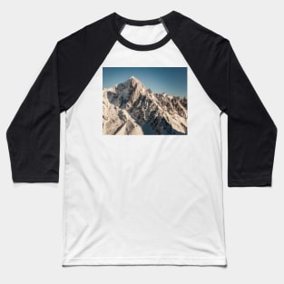 Rocky Snow Covered Mountain Peak Landscape Baseball T-Shirt